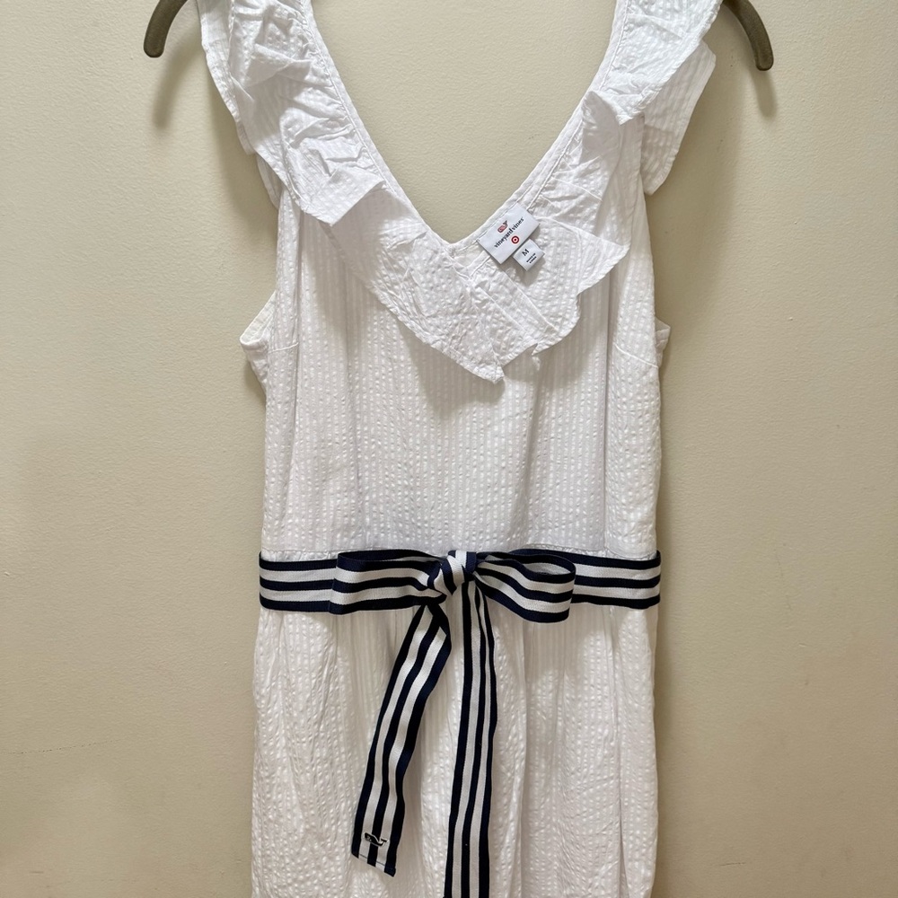 Vineyard Vines White Dress with Navy & White Striped Belt - Picture 3 of 8